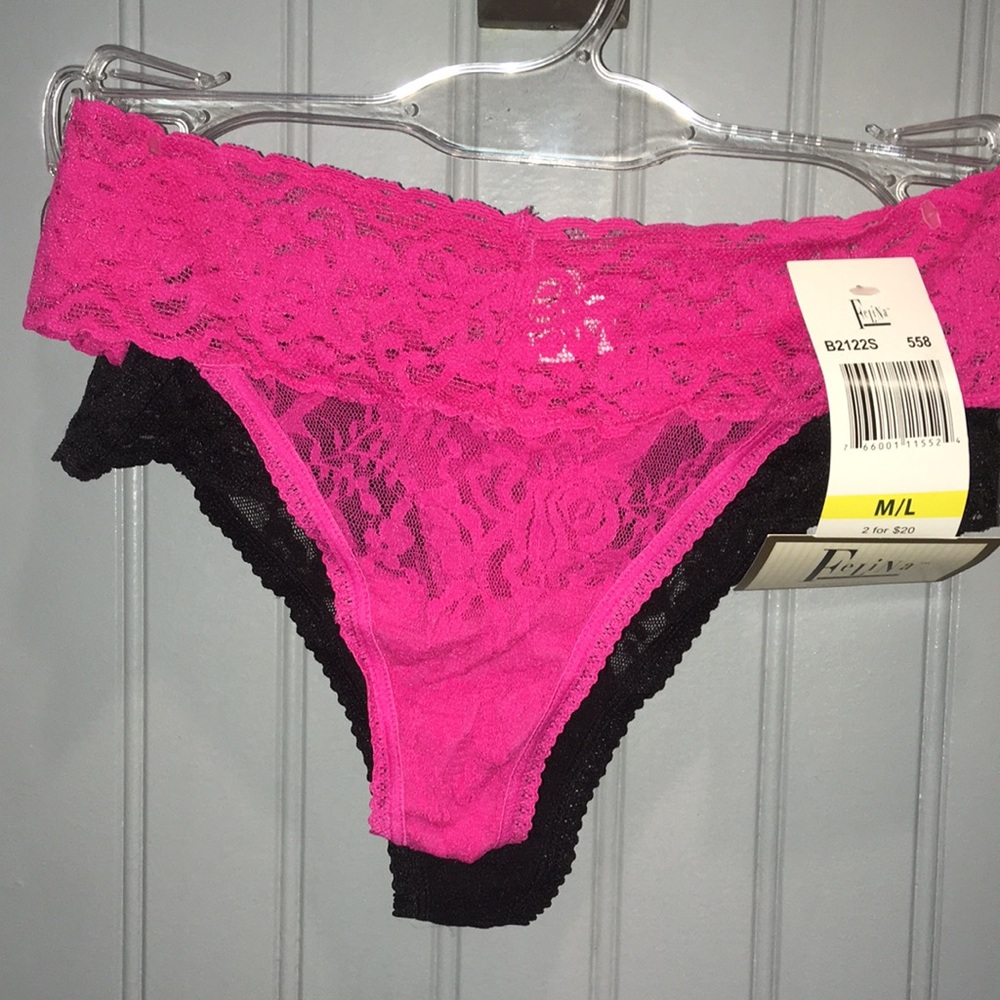 NWT Felina Lingerie Fuchsia and Black Lace Panty Duo